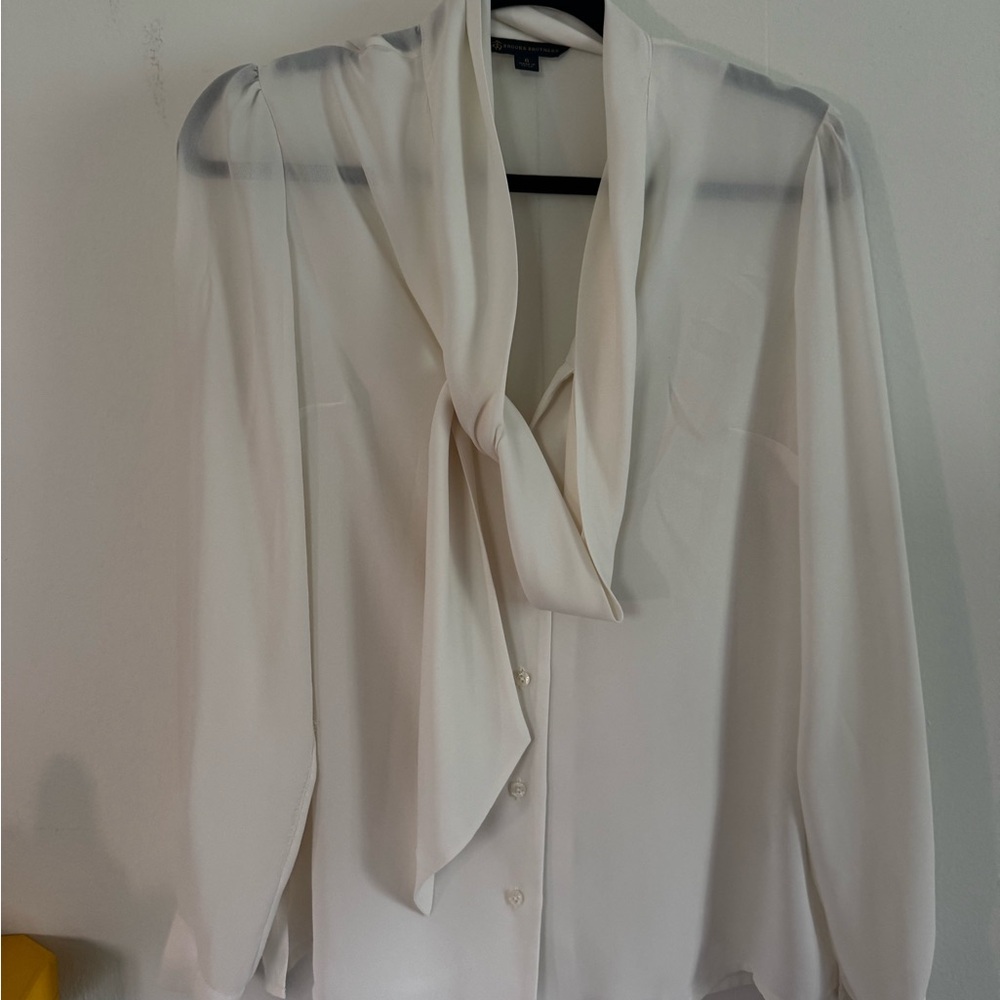 Brooks Brothers Cream Tie Front Blouse